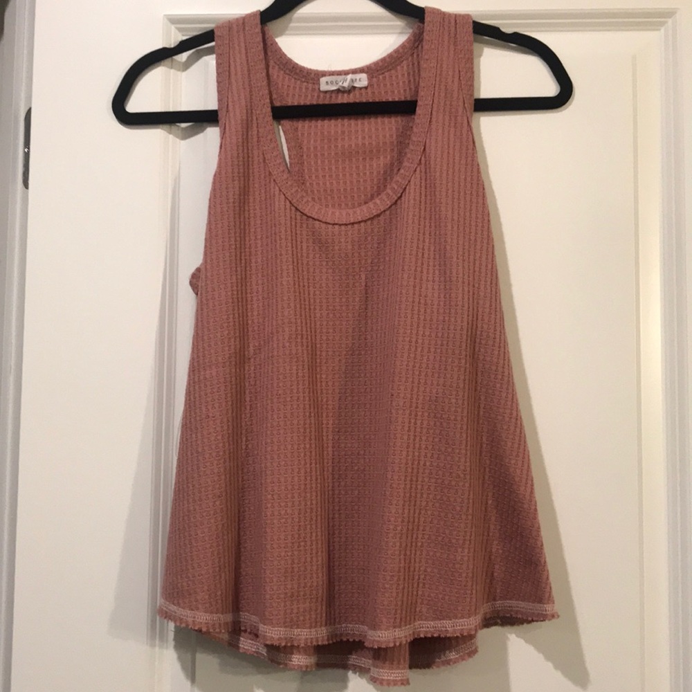 Pink waffle knit tank top
